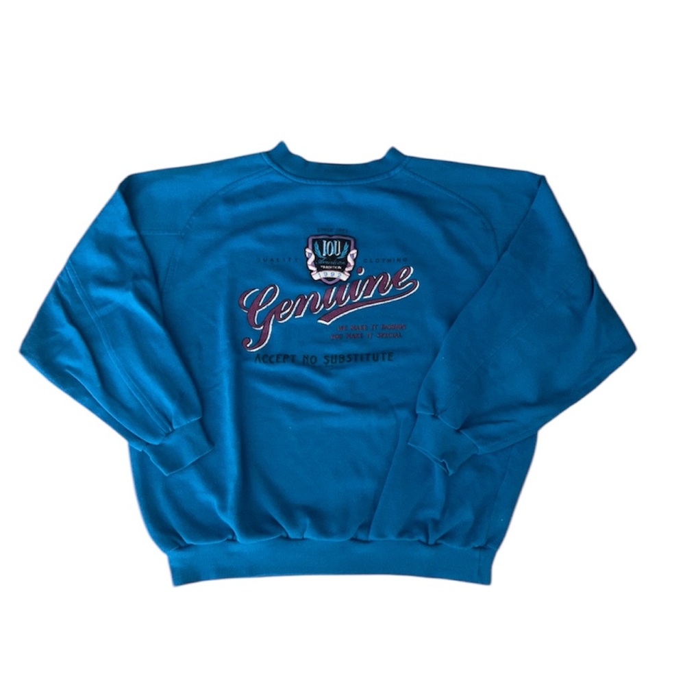 Vintage teal blue IOU American Tradition 1992 crewneck sweatshirt